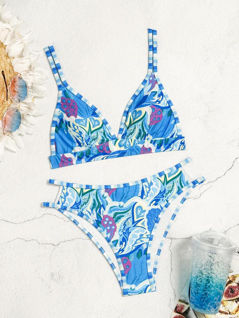 European and American Sexy Slimming Backless Printed Triangle Bikini for Women