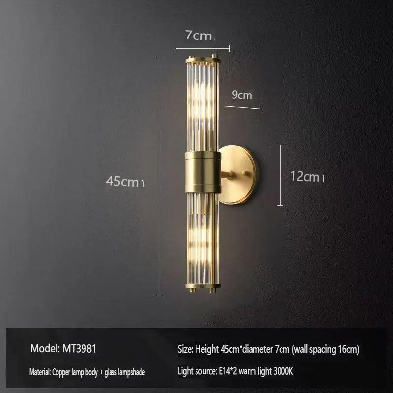 Nordic Luxury Crystal LED Brass Wall Lamp Modern Bedroom Living Room Dining Room Lighting Fixtures Room Decoration Wall Lamp