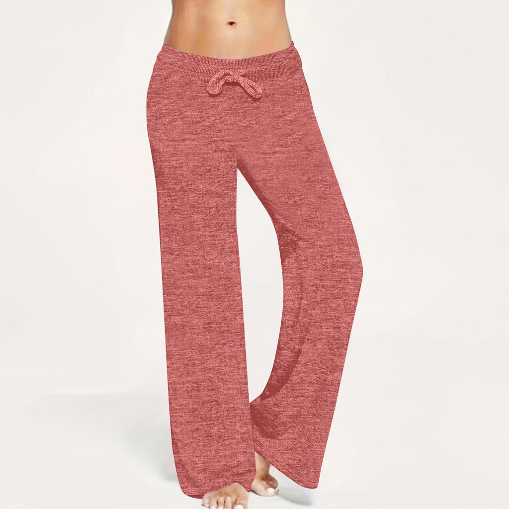 Dame Mote Ensfarvede Yogabukser Løse Snøring Lomme Vide Ben Bukser Fritidsbukser