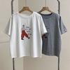 White Print Short-sleeved T-shirt for Women New Korean Style Loose Cute Versatile Slimming and Flesh-covering Cotton Top