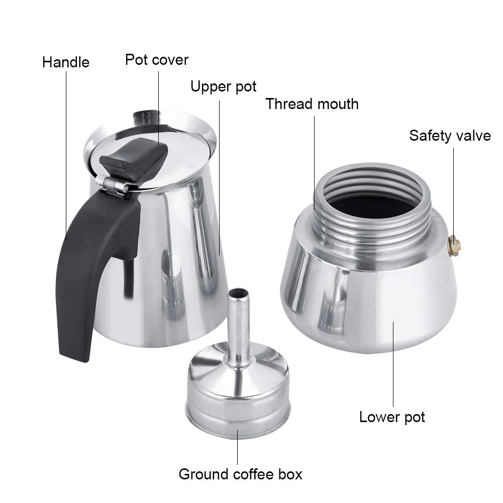 Premium Portable Stainless Steel Moka Espresso Coffee Maker with Moka Pot, Convenient for Home and Travel (450ml)