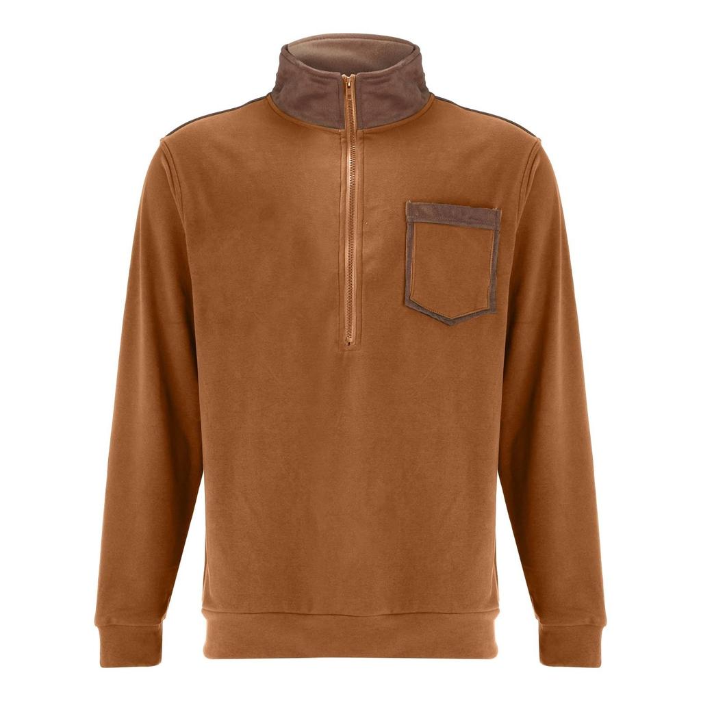 Mens Retro Fleece Sweatshirt With Pocket Color Block Slim Fit Long Sleeve Half Zip Pullover Shirt Trendy
