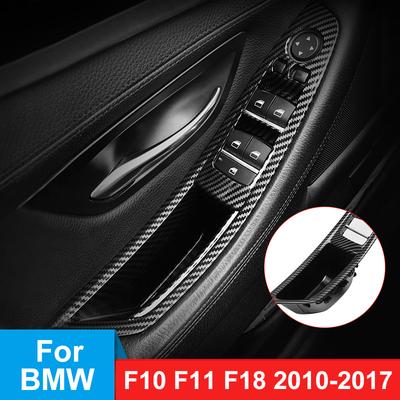 7 ks levostranné řízení pro BMW řady 5 F10 F11 F18 10-17 Carbon Fiber Car Interiér Vnitřní klika Panel Tahací Trim Car