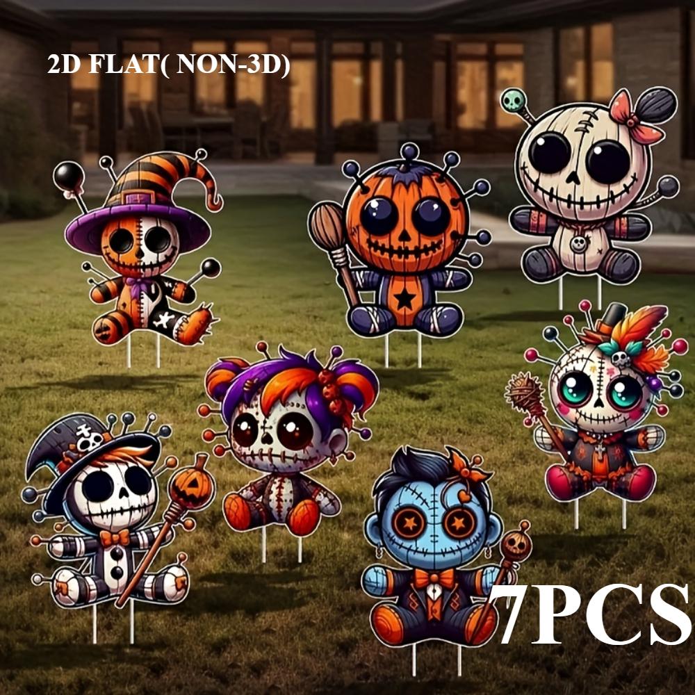 

Плоский 2D набор из 7 предметов для украшения двора на Хэллоуин, водонепроницаемый пластиковый газонный декор с кронштейнами, подходит для садов, газонов и празднований Хэллоуина Set of 7
