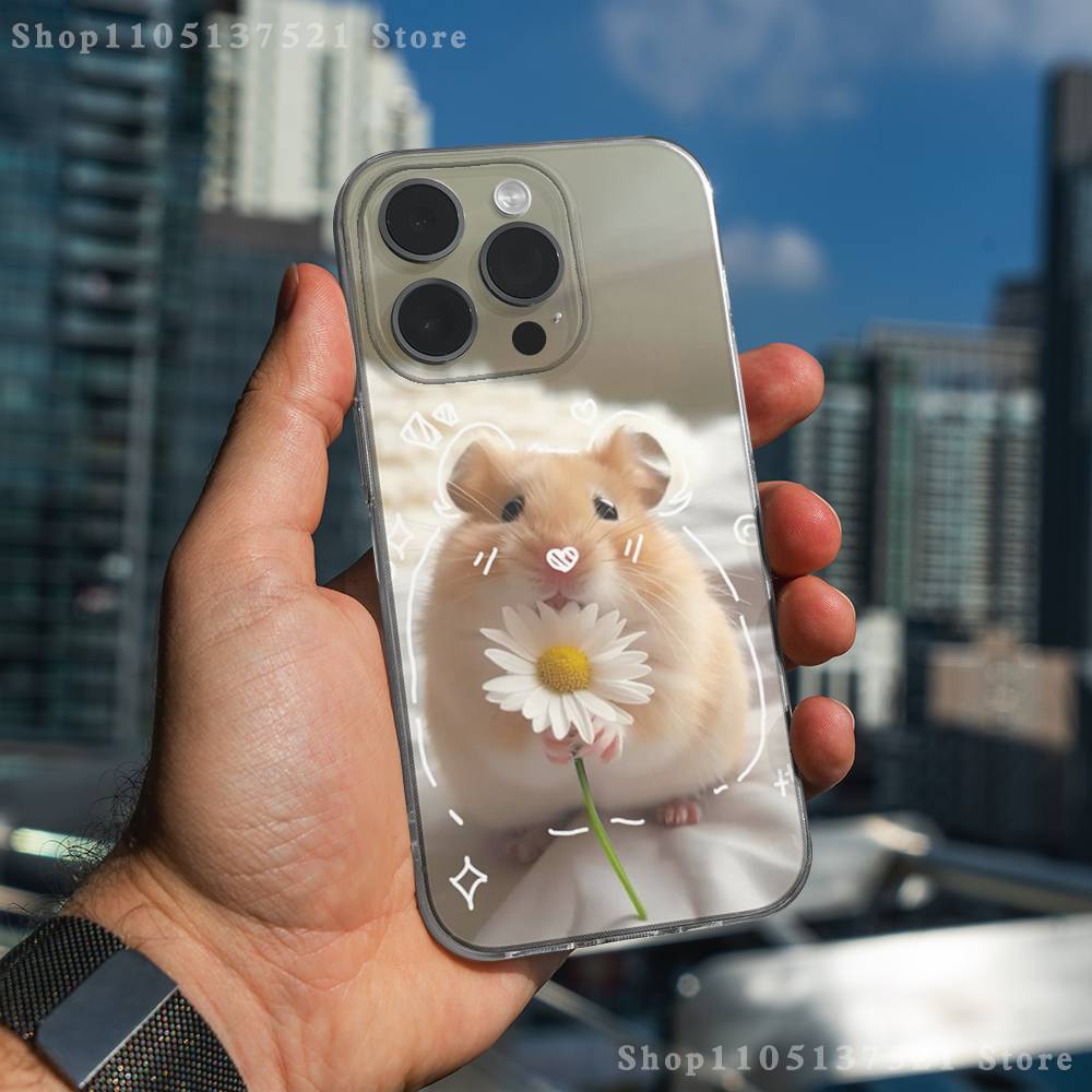 Cute Animal Hamster Phone Case For iPhone 17,16,15,14,13,12,11 Pro,Max,Plus,X,XS,XR,SE4,E Mini Transparent Soft Cover