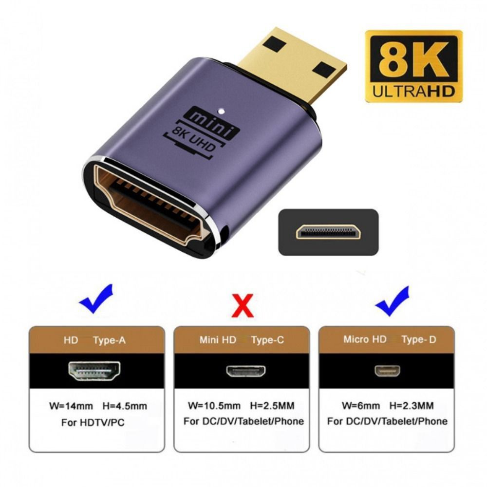 90 Degree HD 2.1 Male to Female HDTV Adapter Converter 8K 60HZ Mini /Micro HD to HD-compatible