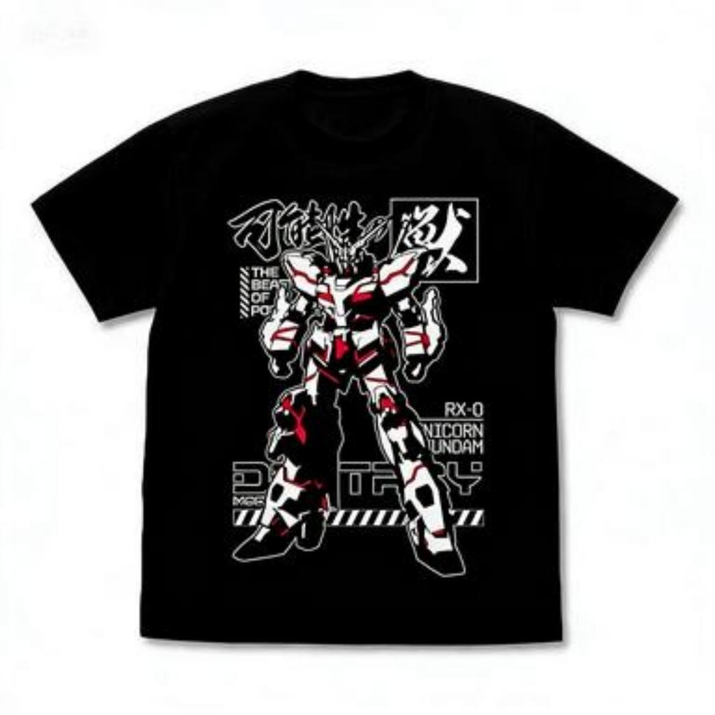 2026 Summer New Gundam Unicorn Exquisite Pattern Warrior Loose Short Sleeve Tshirt Pure Cotton Round Neck TopTrendy Soft Shirt