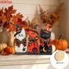3Pcs Autumn Vintage Black Cat Tabletop Sign Witch Hat Cat Table Ornament  Autumn Harvest