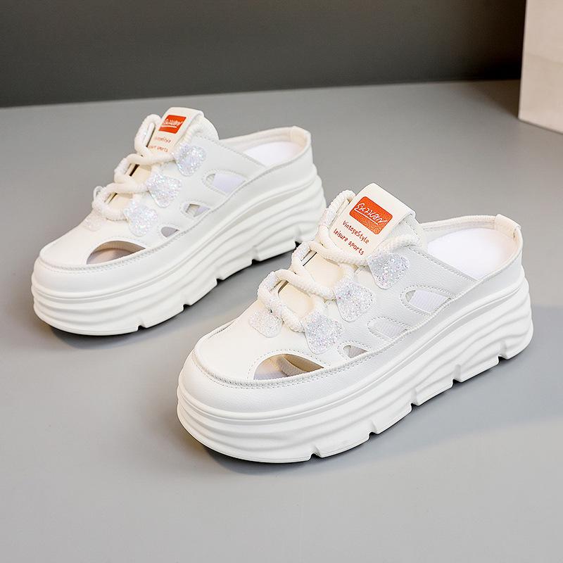 W3650 Women's Summer White Hollowed-Out Height-Increasing Thick-Soled Casual Sandals