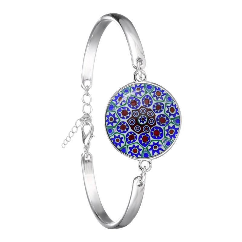 Murano Millefiori Braceler MultiColour Flower 18mm Glass Cabochon Chain Bangle Jewelry For Women Men Gift