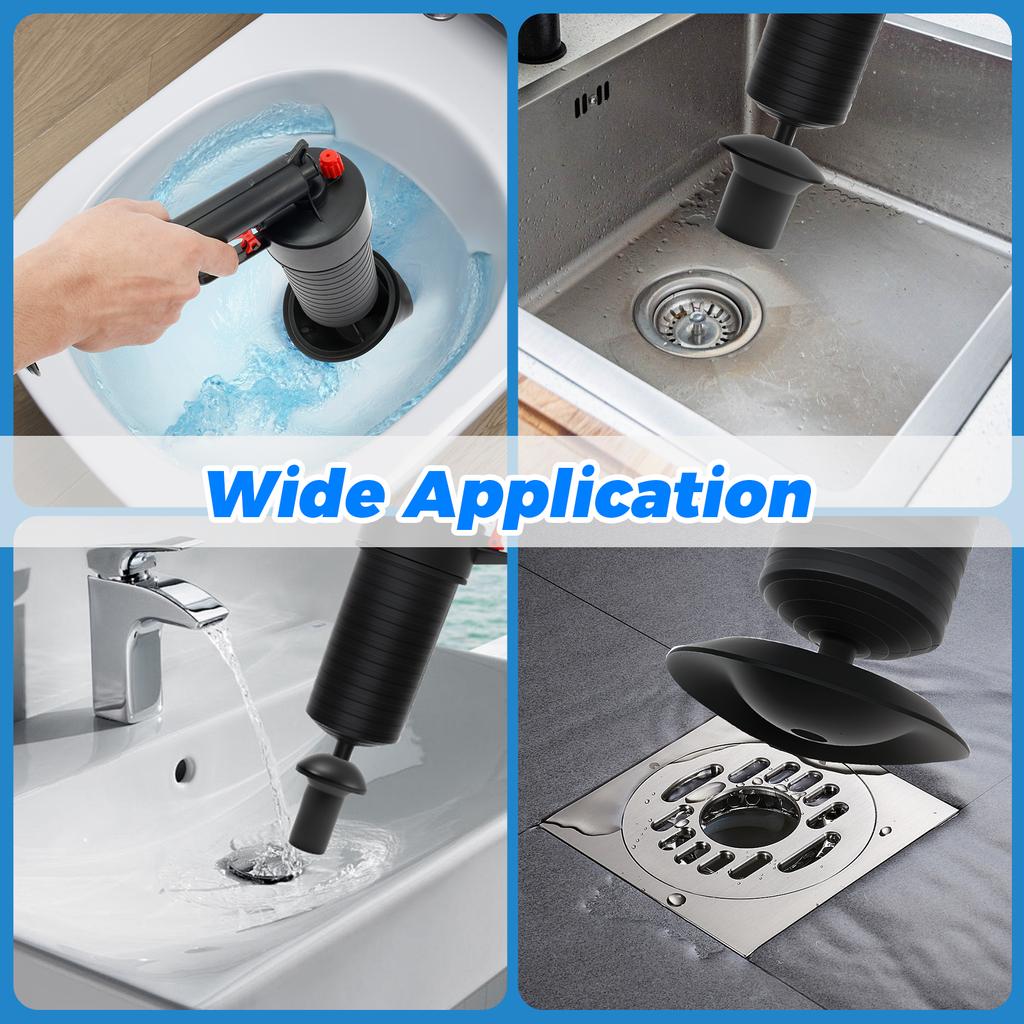 Air Pump Pressure Unblocker Toilet Plunger Set with 4 Unclogging Head Efficient Power Drain Clog Remover Tool for Kitchen Toilet