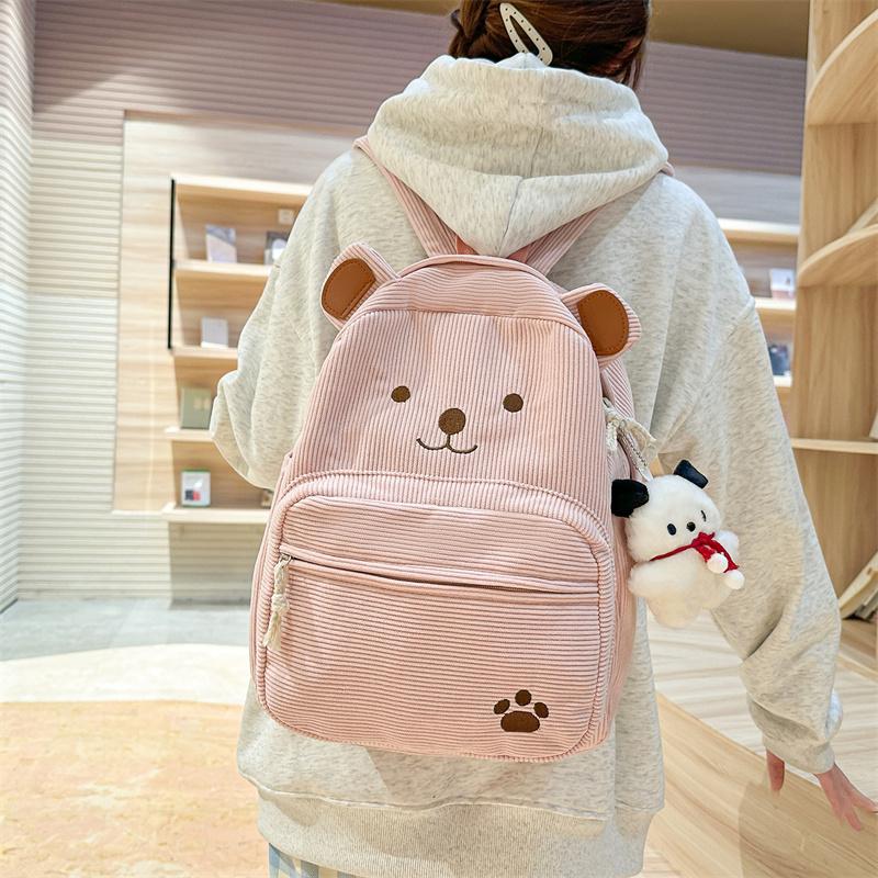 Cute Corduroy Backpack for Women & Girls – Adorable Bear Design Mini Backpack with Paws & Face, Perfect for School, Travel, and Daily Use
