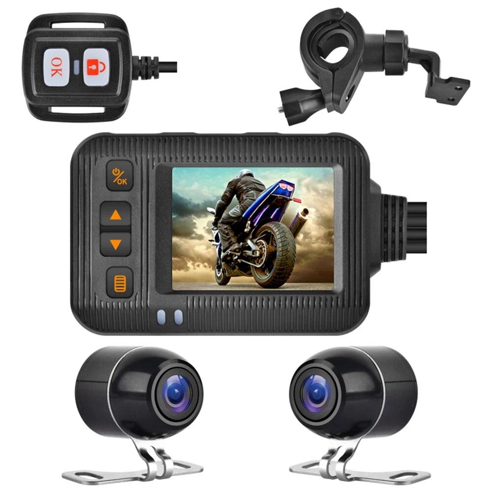 2 Inch Motorcycle Dash Cam HD 1080P DVR Camera Wide-Angle Loop Recorder Front & Rear Waterproof Night Vision Driving Recorder