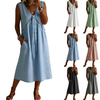 Ärmelloses Sommerkleid für Damen mit Spitzenbesatz, V-Ausschnitt und lockerer Passform, geeignet für Freizeit und Alltag