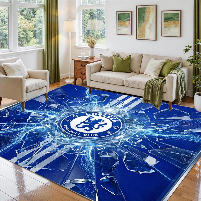Chelsea FC Design Crystal Velvet Rug Soft Decorative Mat for Bedroom Entrance