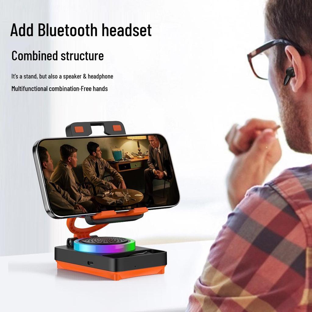 Three-in-One Multi-Function Set: Bluetooth Speaker, Headphones, Mobile Phone Stand with Atmosphere Light and HD Sound Quality