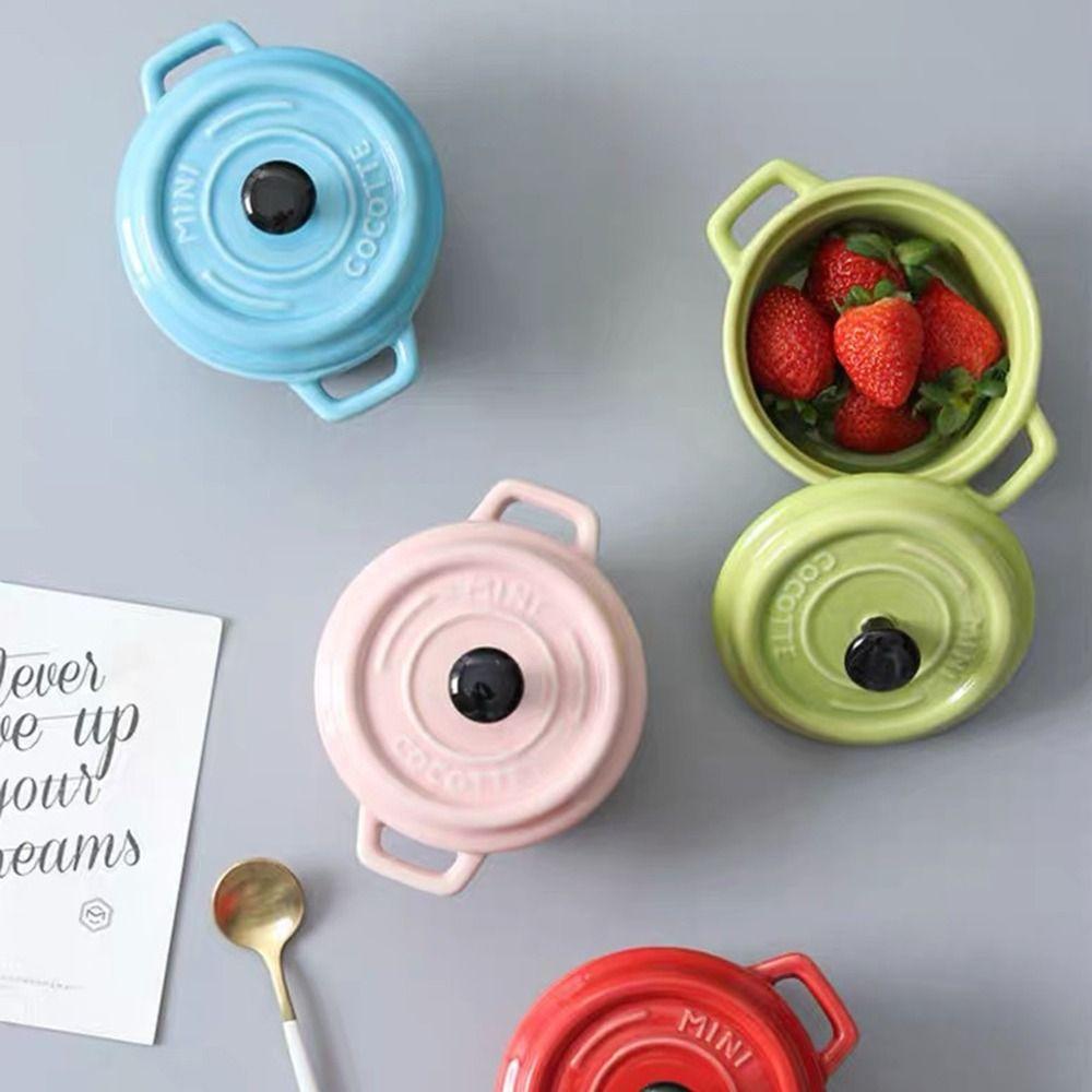Anti-scalding Ceramic Breakfast Bowl Hanging Ears Mini Casserole with Lids  Household