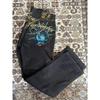 ZYLLO Vintage Freiheitsstatue Diamanten Jeans Lässige Denim-Hose Hohe Taille Gerade Weiter Bein Jeans Harajuku Y2k 2000er Damenbekleidung