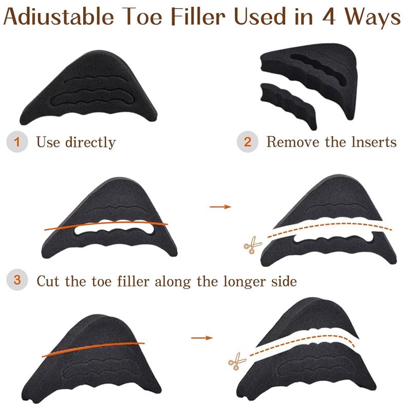 Toe Plug Soft Half Insoles Reusable Toe Sponge Filler Inserts for Shoes Adjustable Too Big Foot Brace Pads Unisex Shoe Inserts