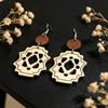 Vintage-Style Wooden Earrings with Printed Pattern and Hollow Design