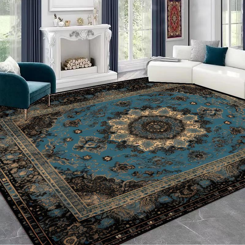 Persian Style Luxury Big Carpets for Living Room Decoration Bedroom Green Anti Slip Rugs Ins Plush Customizable Large Area Mats