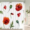 Red Flowers Shower Curtains Waterproof Fabric Floral Bath Curtains For Bathroom Bathtub Large Wide Bathing Cover With Hooks