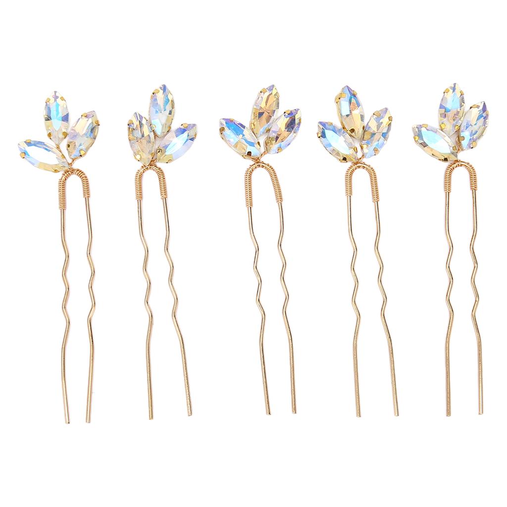 5Pcs Crystal Flower Hair Pins Simple Retro Elegant Shiny Light Rhinestone Hair Piece for Party Wedding Bouquet