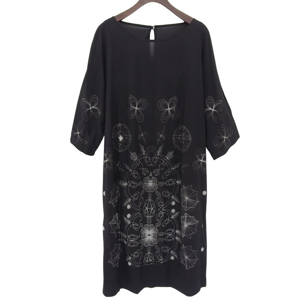 Haat Flower motif half-sleeve dress, women's, black, size 2, HA23FT548 dress 2 blackUsed