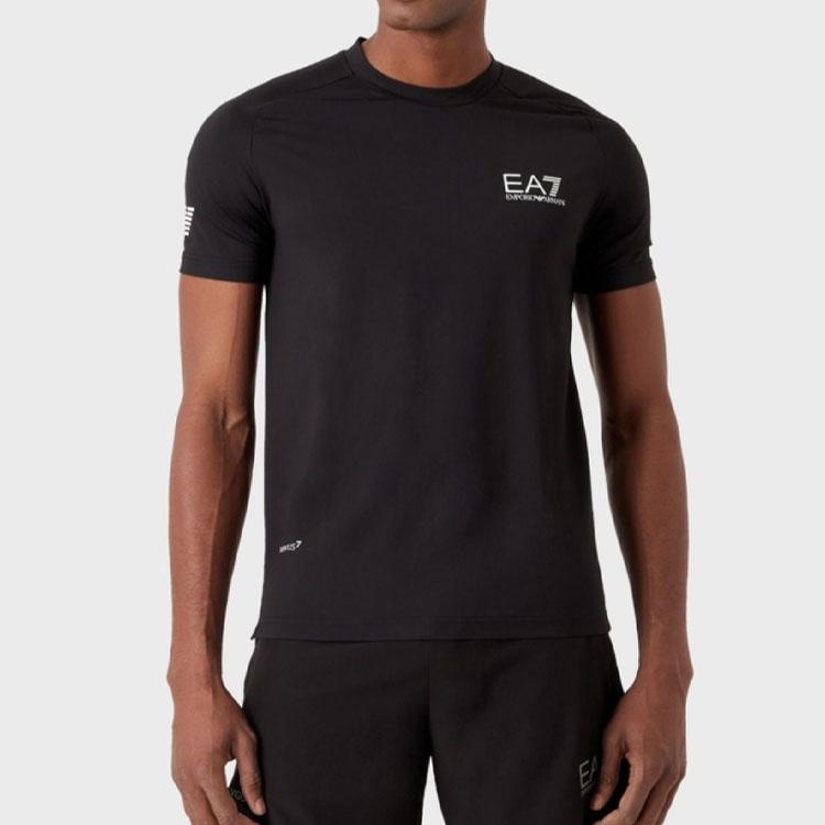Emporio Armani EA7 SS23 Letter Logo Printed Mesh Short Sleeve T-Shirt Men tops Black 8NPT22-PJEMZ-1200