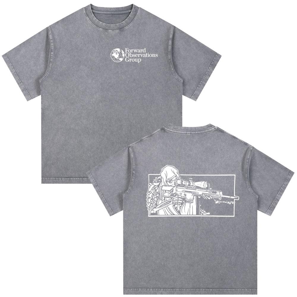 Forward Observations Group Skeleton Skull Vintage Washed Tshirt Men Clothing Fashion Gothic Oversized Casual T Shirt Streetwear