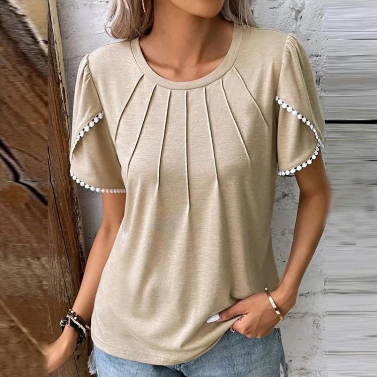 

Women Summer Spring Casual Fashion Solid Color Print Short Sleeve O Neck Blouses Shirts S хаки
