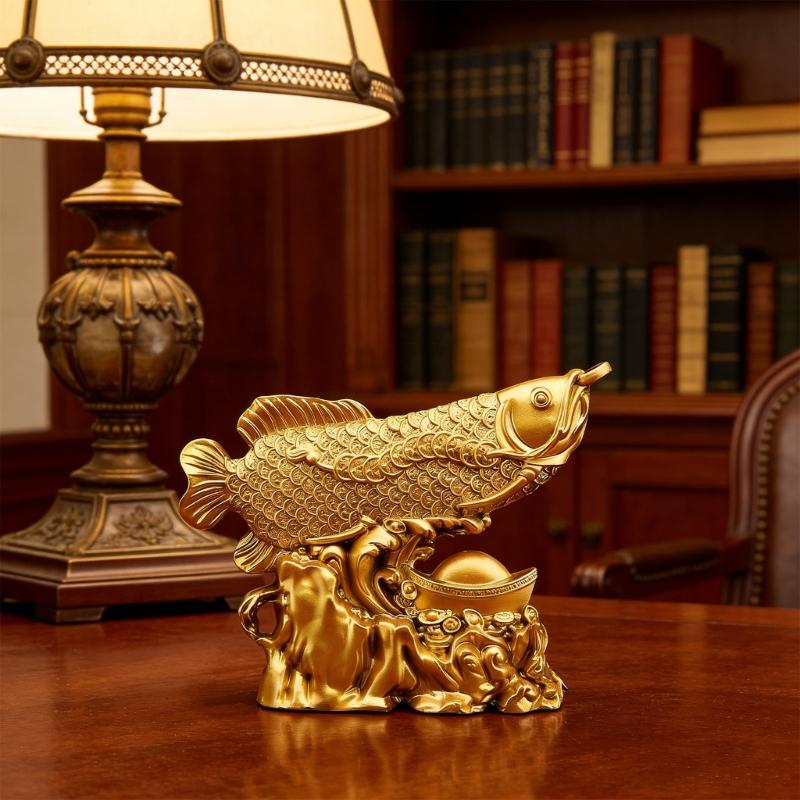 Elegant Arowana Fish Sculpture with Fengshui Symbolism Alloy Animal Figurine Ornament for Office Living Room Decoration