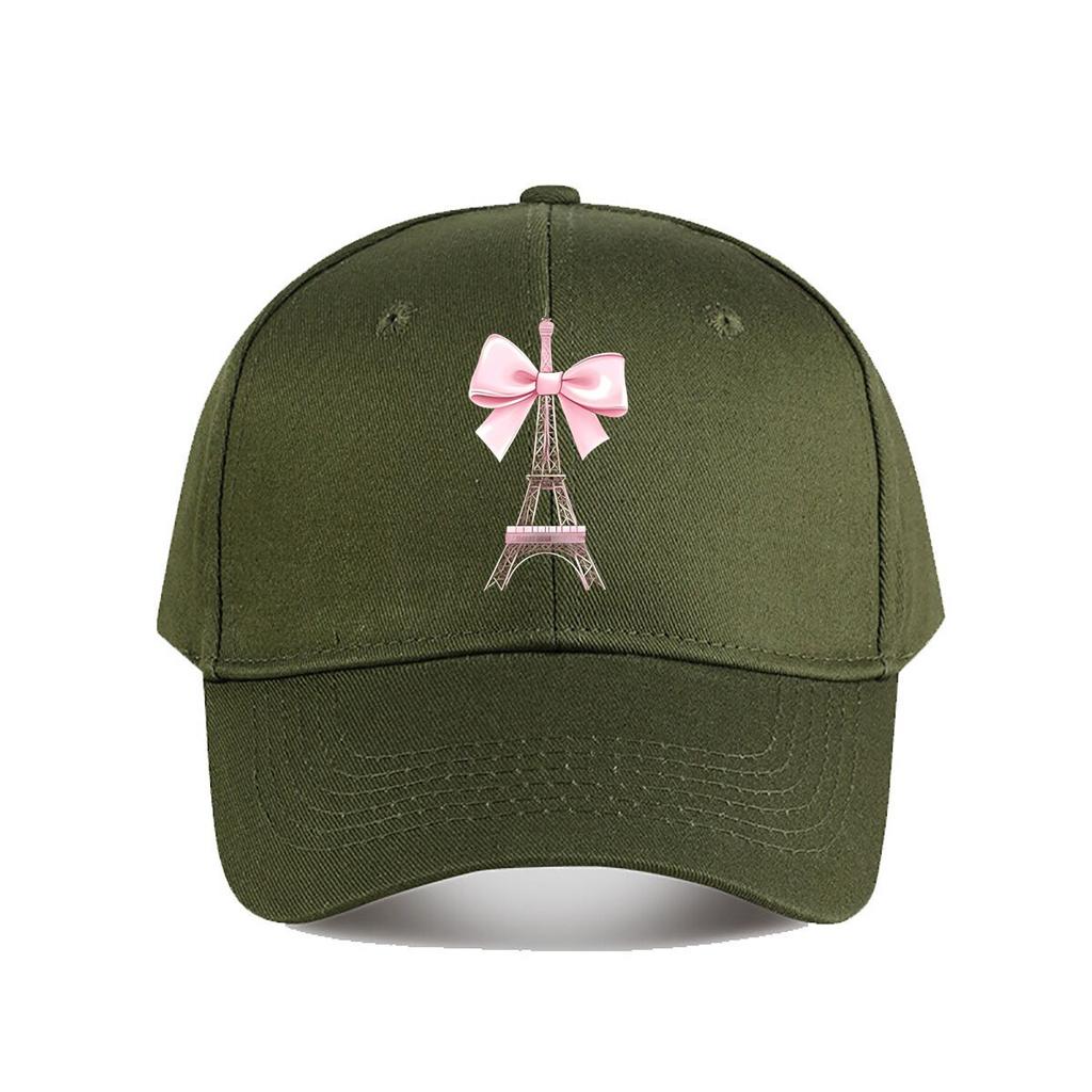 Eiffel Tower Pink Bow Embroidered Cotton Baseball Cap Baseball Cap Fashion Unisex Sunhat Womens Outdoor Sports Snapback Cap