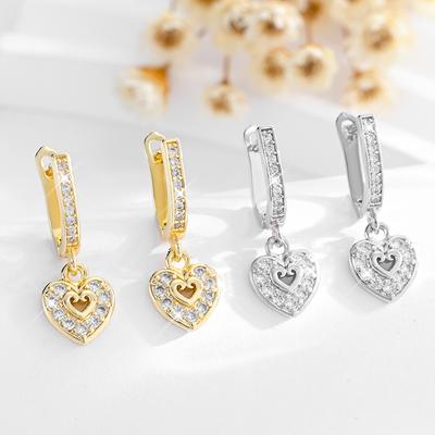 Zirconium Gold Heart-shaped Ear Peach Heart Earrings Women's Jewelry