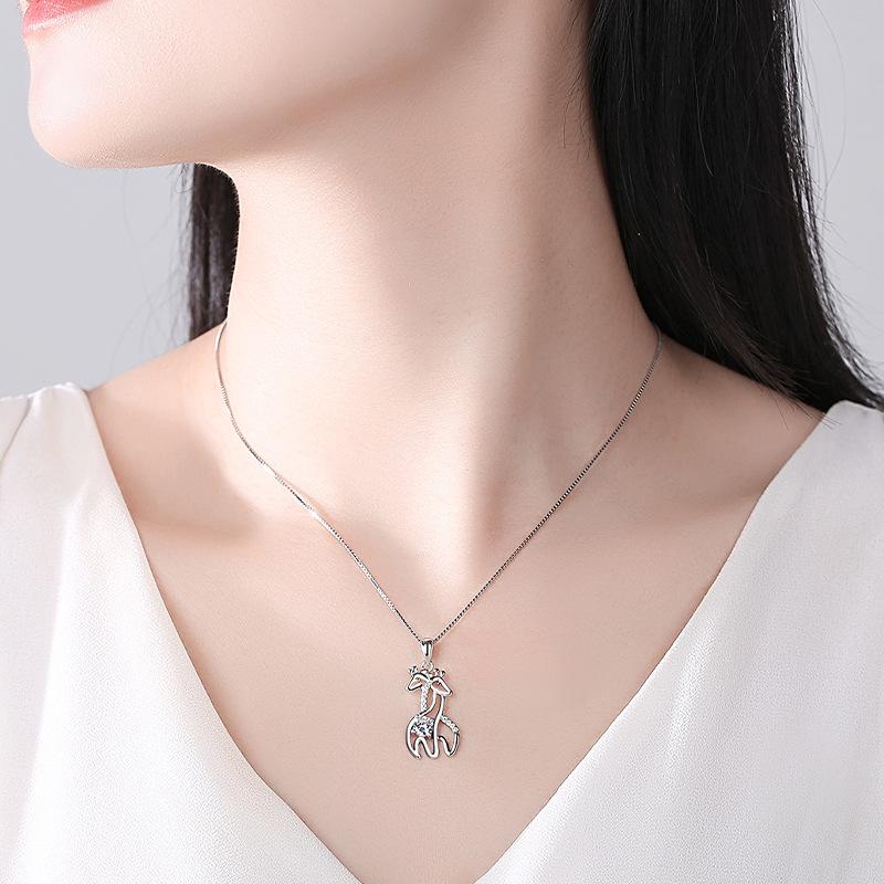 S925 Sterling Silver Giraffe Pendant Necklace for Women - Perfect for Christmas, Qixi, Valentine's, or Birthday Gifts.