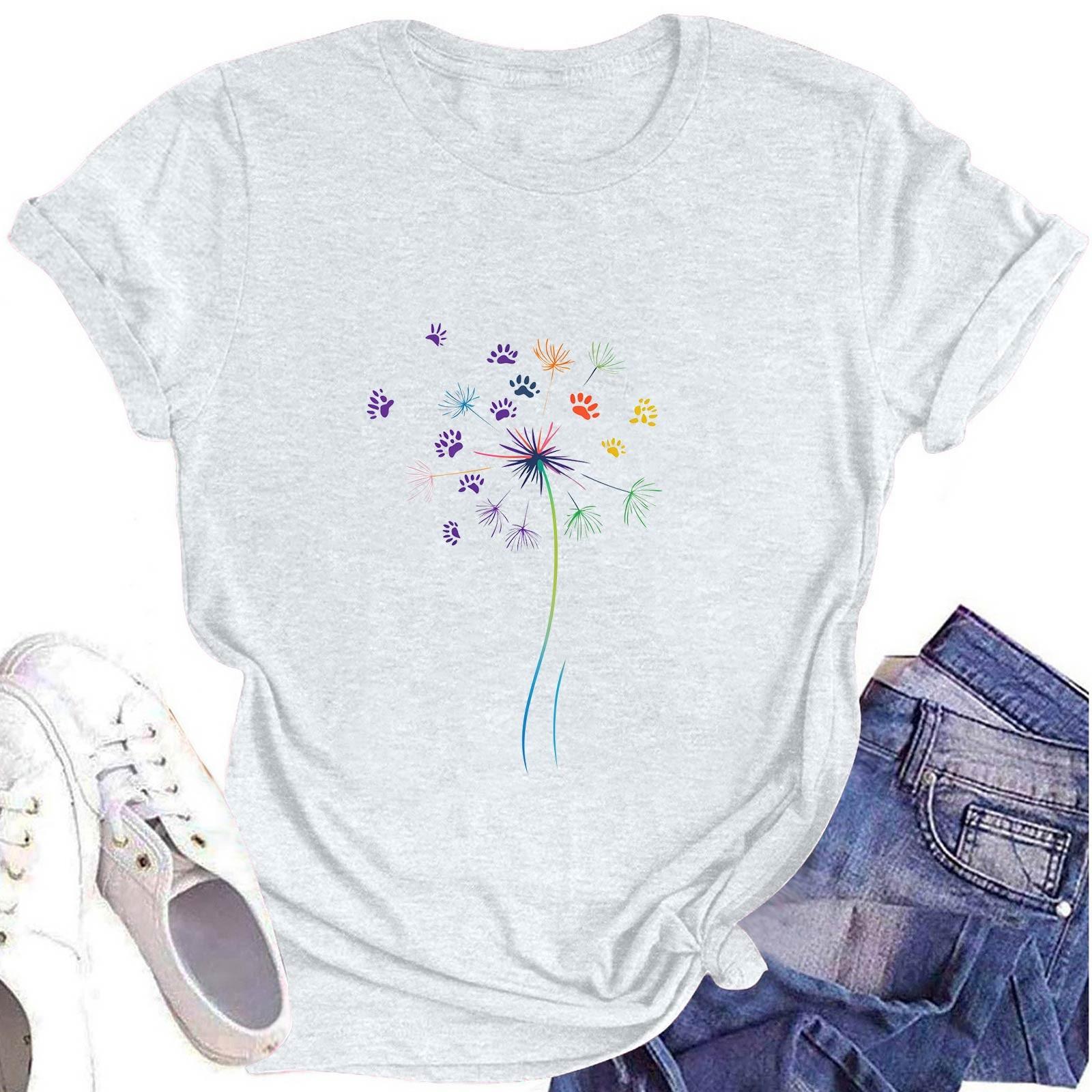 

Жіноча модна футболка з круглим вирізом та коротким рукавом, повсякденний топ з квітковим принтом XL білий