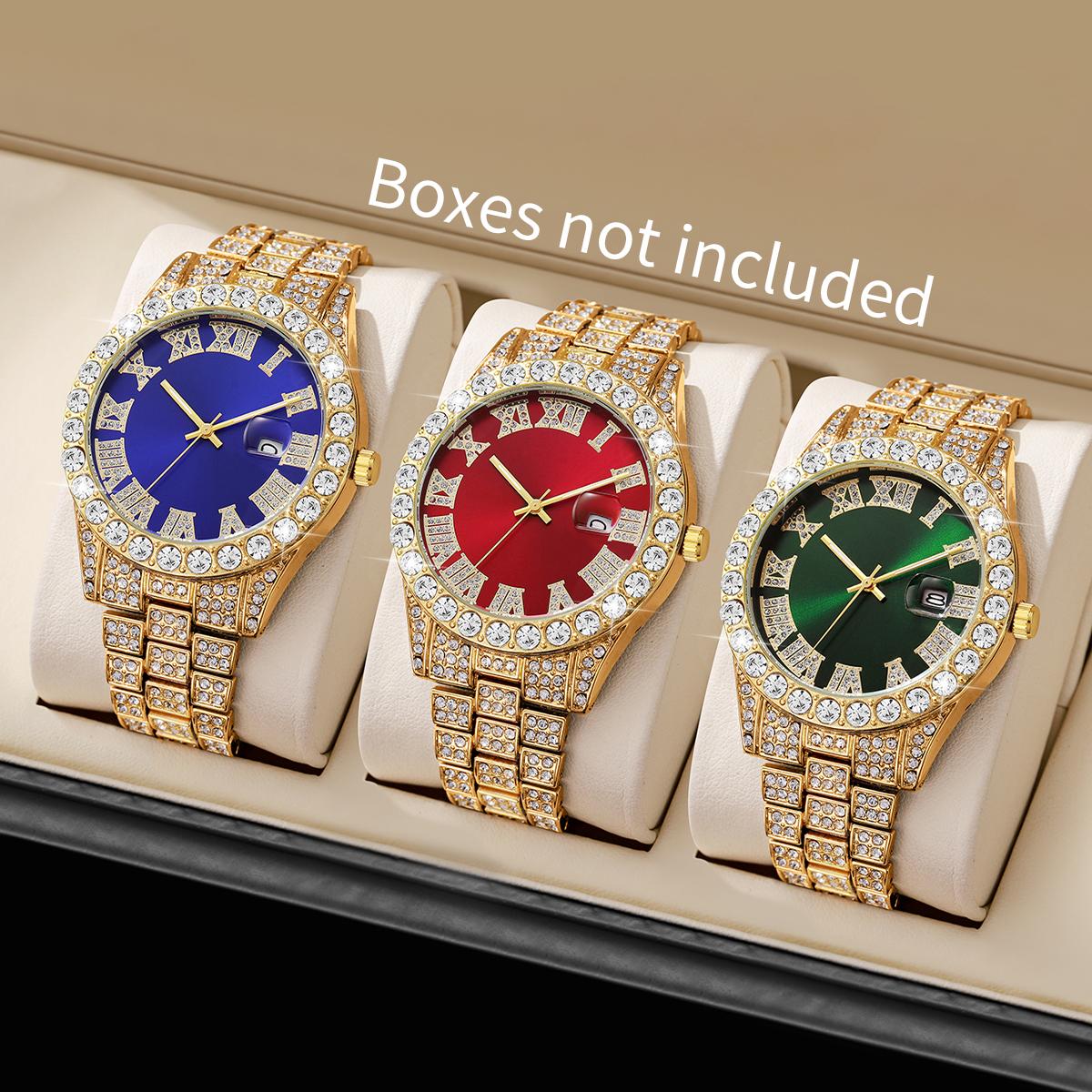 Dai Lanfu Men's 3Pcs/Set Fashion Watches Luxury Rhinestone Roma Dial Quartz Watch Calendar Clock For Man Gifts Reloj Hombre