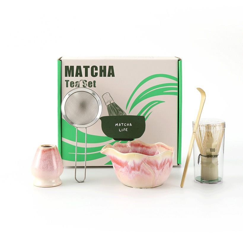 

Керамический японский набор для чая матча с венчиком, подставкой и кисточкой Lotus Mist Pink