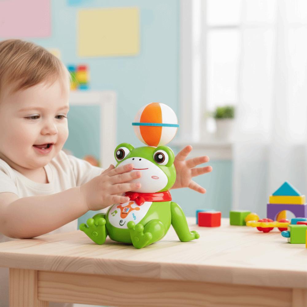 Plastic Spinning Ball Frog Toy with Lights Kids Electric Frog Toy  Desktop Ornament