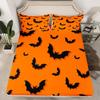 Gothic Spooky Bedding Set Pumpkin Lantern Cute Halloween Bed Sheets for Kids Boys Teens,Ghost Spiderwebs Fitted Sheet Black Cat Cobwebs Bats