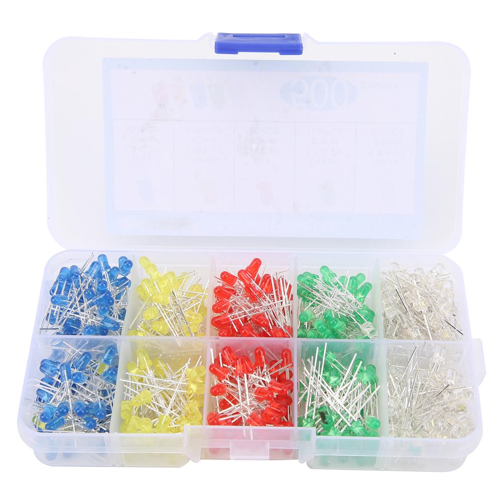 500Pcs LED Light Emitting Diodes Bulb Round Lamps Assorted Kits Box 5 Colors 3mm F3