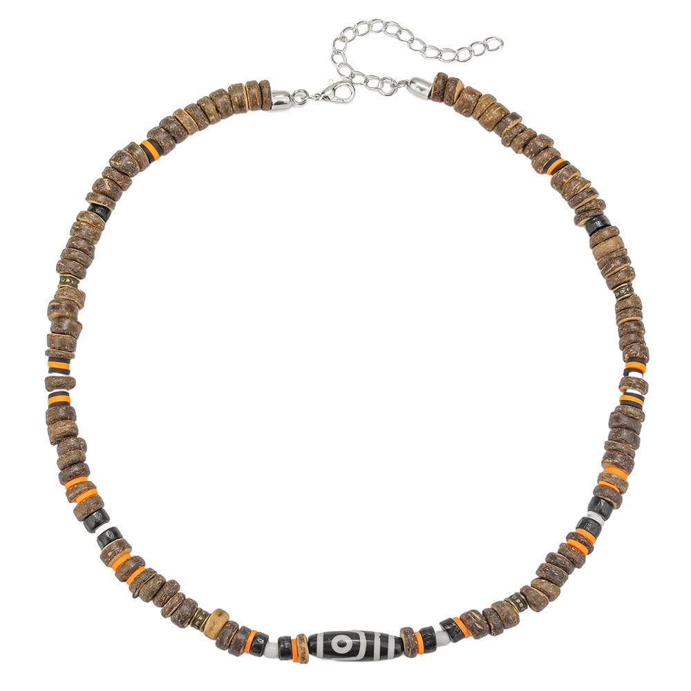 Geometrische Herrenkette Mit Kokosnussschalen-Anhänger Handgefertigte Stahlkette Für Lässigen Stil