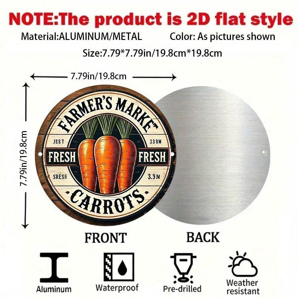 Vintage Farmers Market Metal Tin Sign, Rustic Farmhouse Decor with Carrots, Waterproof Aluminum Poster, 7.87in