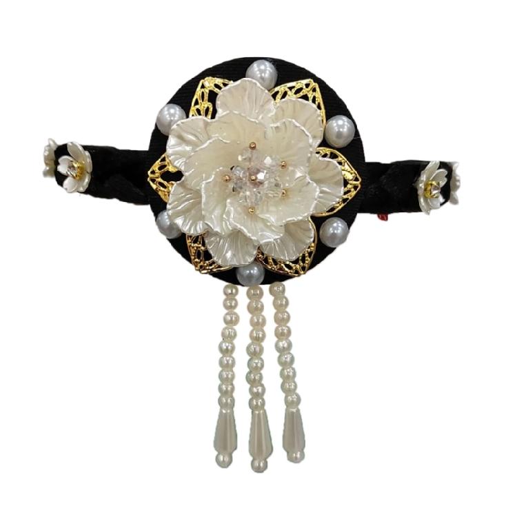 Flower Pearls Korean Hair Hoop Traditional Headband for Stage Shows and Ethnic Festivals Handmade Hair Accessories