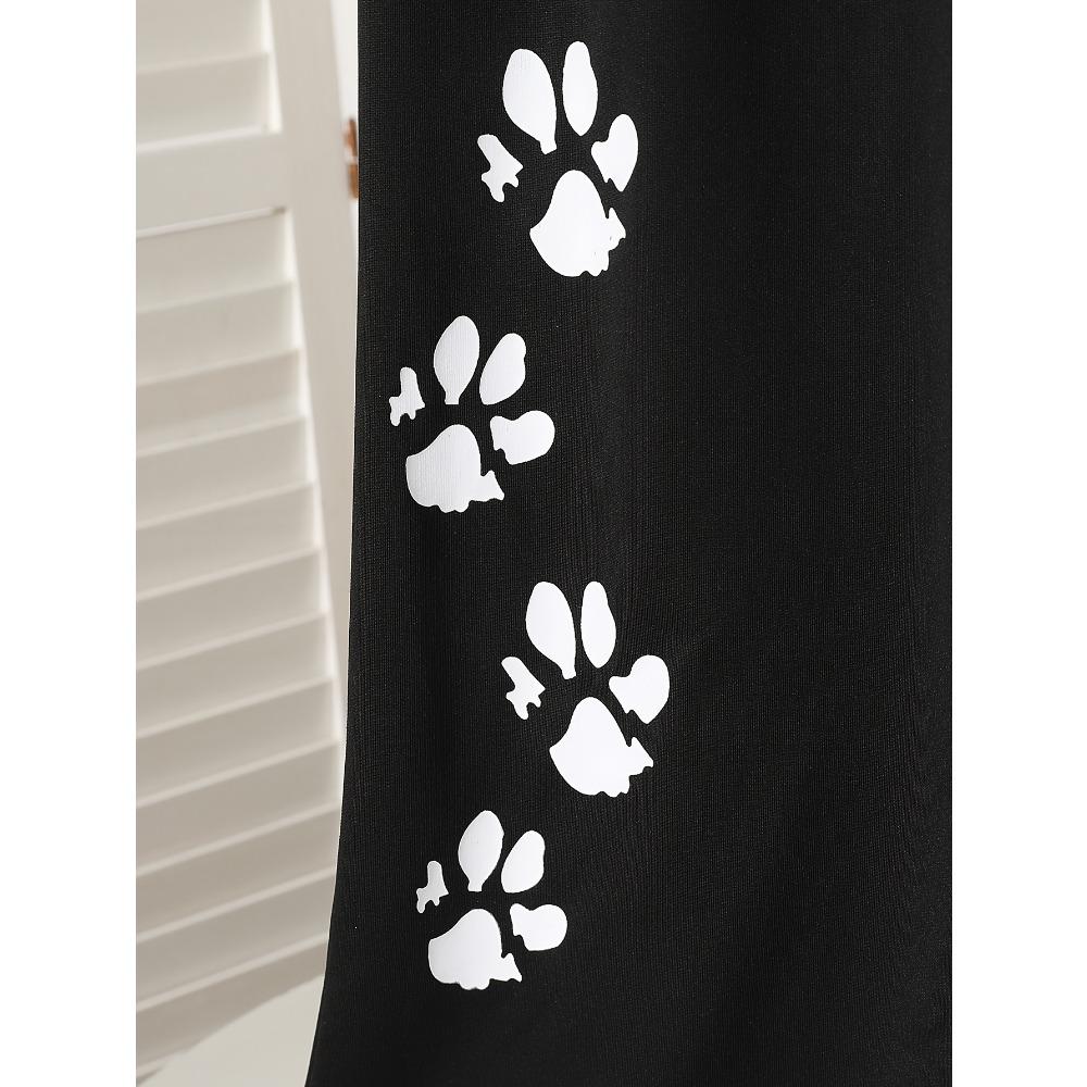 Fashionable Solid Color Cat Print Youth Pants with Loose and Wide Legs, Suitable for Spring