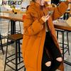 BITCED Women's Long Winter Coat - Knee-Length, Loose-Fit Down Jacket, Thickened Cotton-Padded Coat