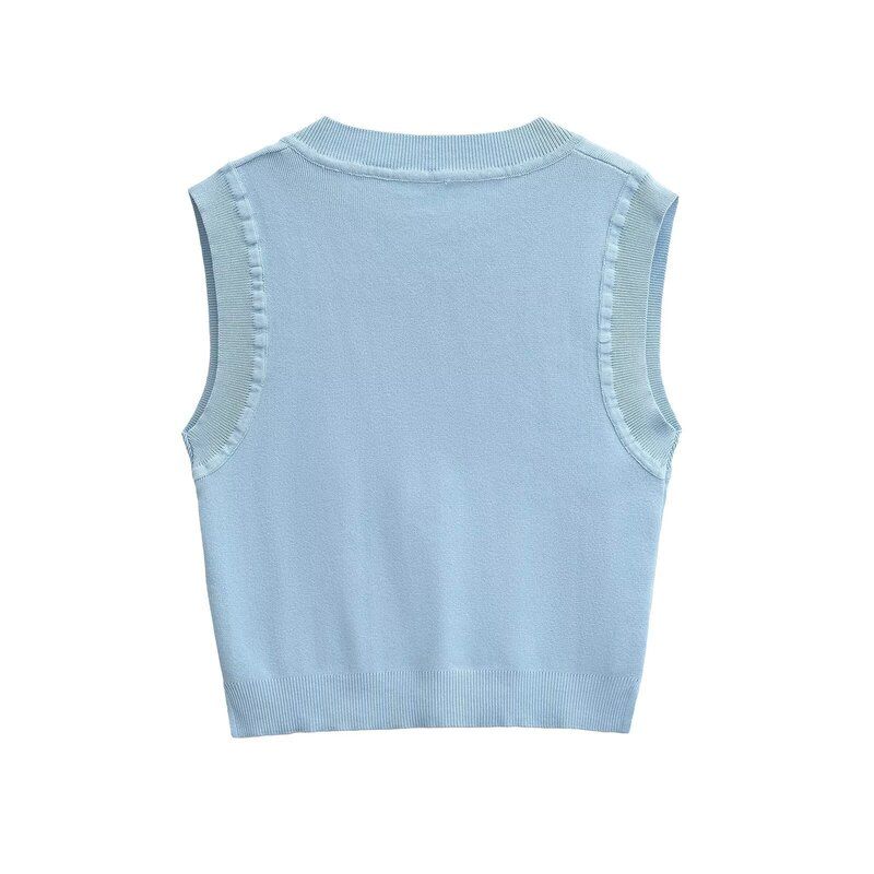 Fashion Style 2024 Autumn New Women's Clothing Casual Easiest for Match V Neck Sleeveless Plain Stitch Vest Jacket 5536112