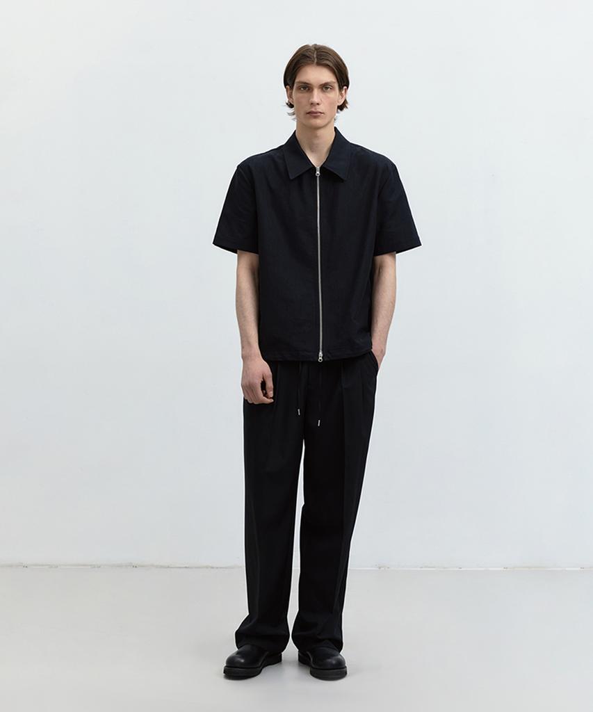 Deonseuteupomaen Collared Zip-Up Shirt Black_M_Udsh4B321Bk