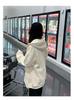 Heavyweight Large Fish Scale Oversized Milk Apricot Zipper Hoodie Cardigan for Women - Early Autumn Student Jacket
