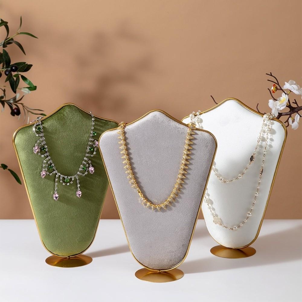 Velvet Necklace Display Holder Metal Base Jewelry Organizer Vanity Countertop